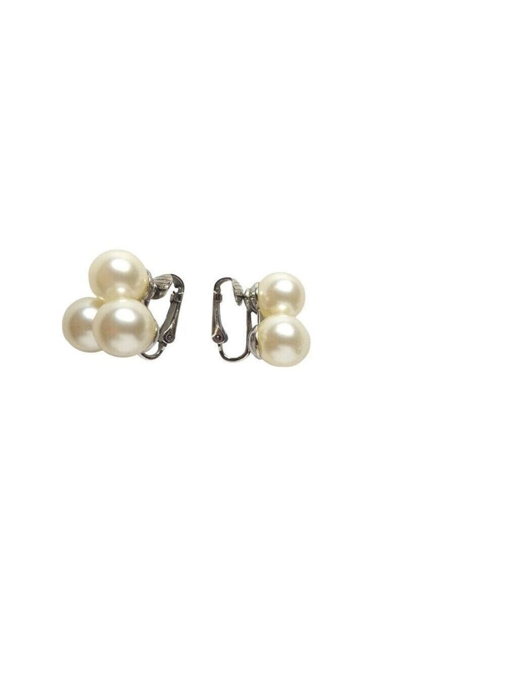 Vintage Silver Tone Faux Pearl Clip On Earrings